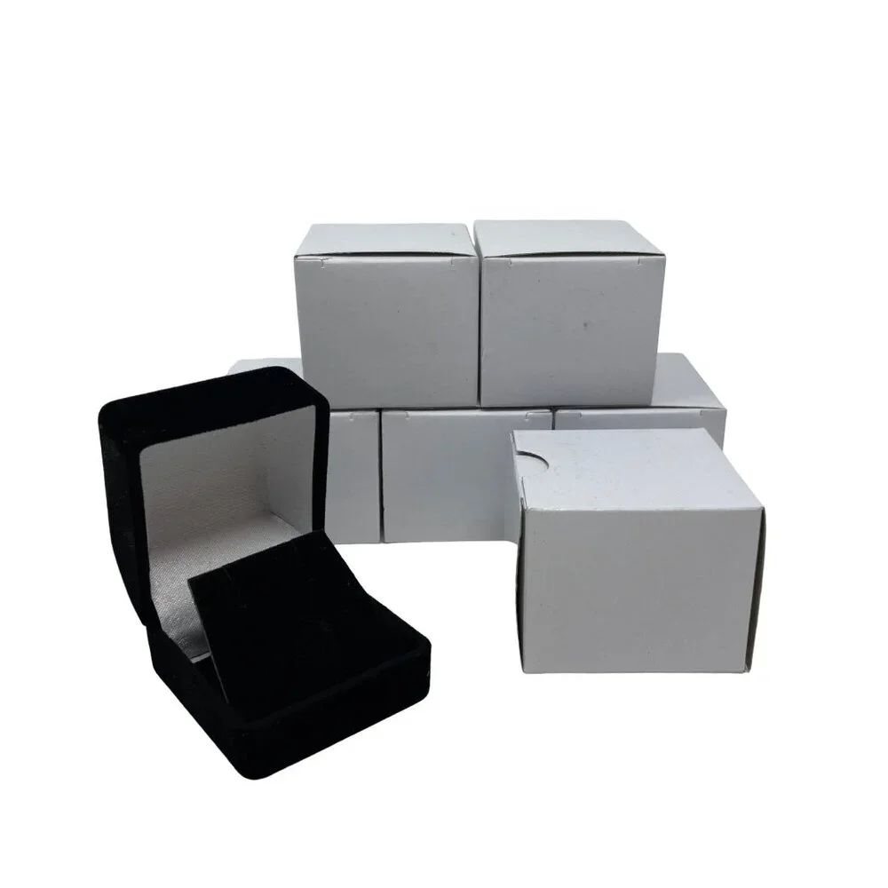 Set of 6 Black Flocked Earring Gift Boxes Jewelry Box New
